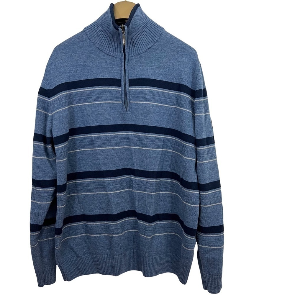 Navigare Sweater Mock Neck 3/4 Zipper Long Sleeves Striped Yachting Wool